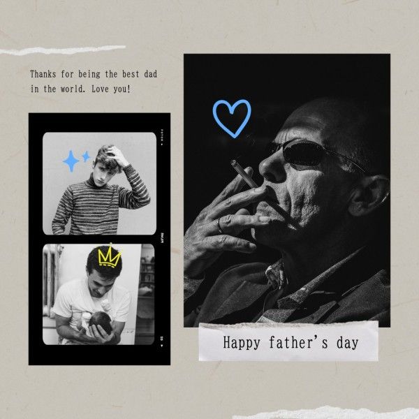dad, gentleman, man, Deep Brown Film Frame Father's Day Collage Photo Collage (Square) Template