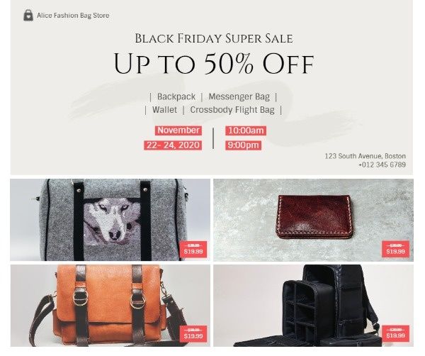 super sale, bag store, bags, Black Friday Bag Sales Facebook Post Template