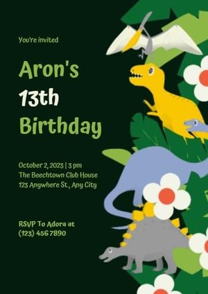 celebration, cute, party, Dinosaur Birthday Invitation Template