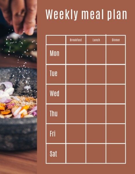 business, simple, vector, Weekly Meal Plan Lesson Plan Template