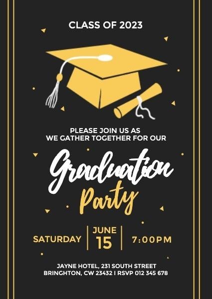 university, graduate, event, Black Graduation Party Invitation Template