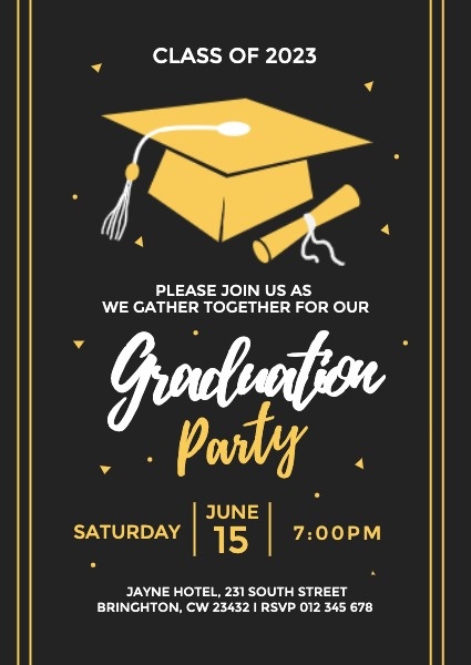 Black Graduation Party Invitation