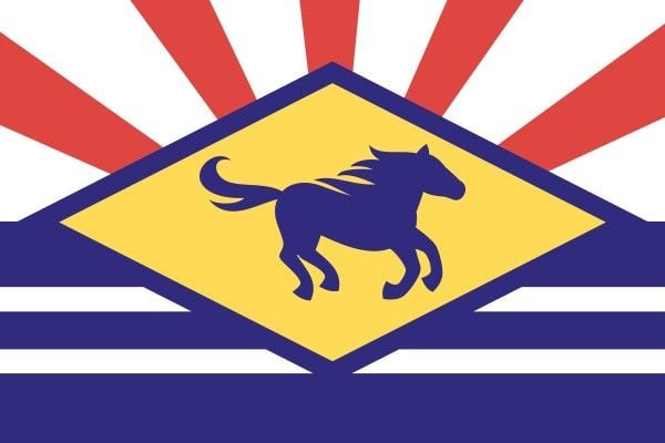 team, club, symbol, Blue And Red Horse Emblem  Flag Template
