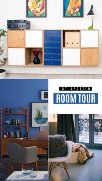 lifestyle, life, youtube, Blue Room Tour Photo Collage 9:16 Template
