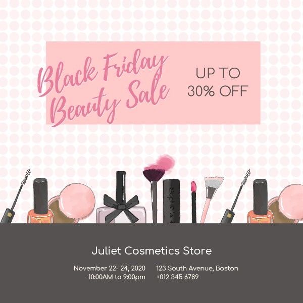 makeup, cosmetics, promotion, Black Friday Beauty Sale Instagram Post Template