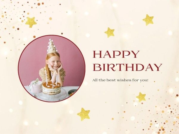 greeting, celebration, photo, Beige And Gold Modern Happy Birthday Card Template