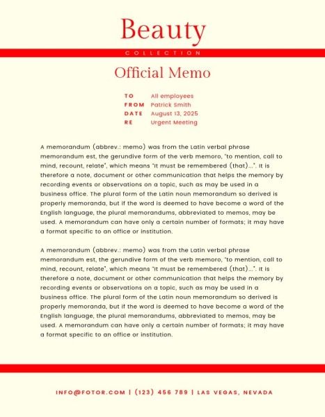 minimalist, fonts, Red Beauty Collection  Memo Template