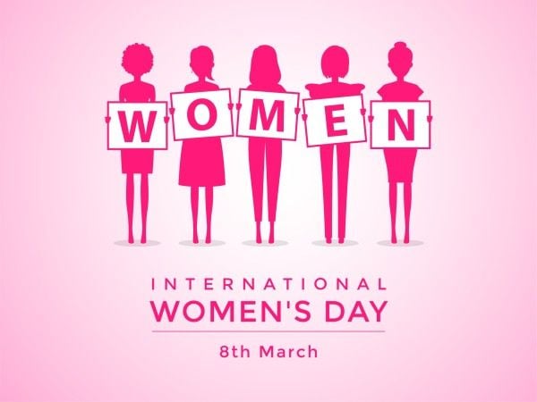 march 8, greeting, female, Pink Illustration Girls Silhouette International Women's Day Card Template