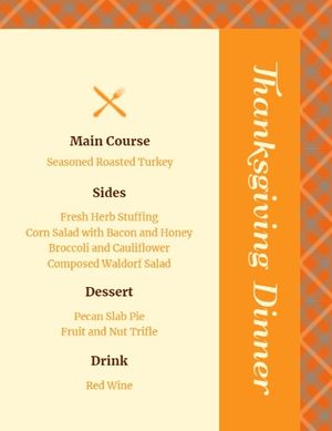简单的感恩节菜单 英文菜单