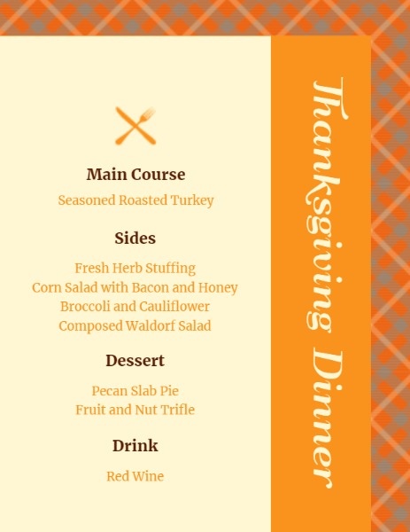 简单的感恩节菜单 英文菜单