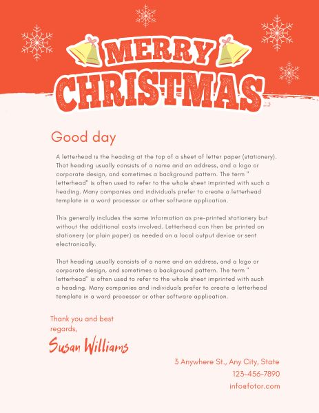 Red Christmas Holiday Letter Letterhead