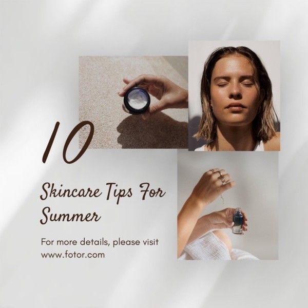 beauty, guide, course, Elegant Minimal Photo Collage Summer Skincare Tips Instagram Post Template