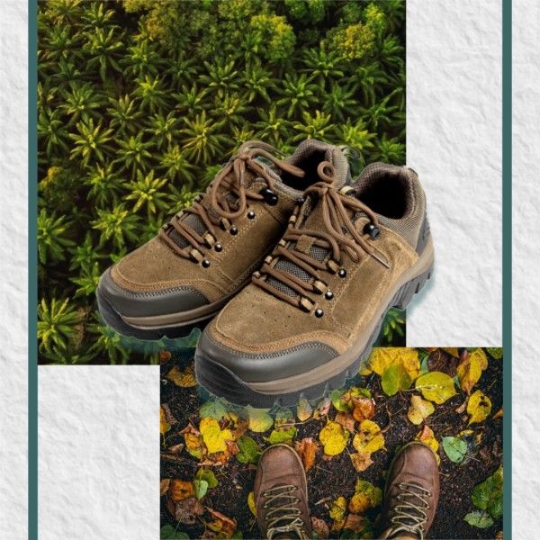 climbing boot, hiking shoes, climbing shoes, Brown Trekking Shoes Sport Footwear Branding Instagram Post Template