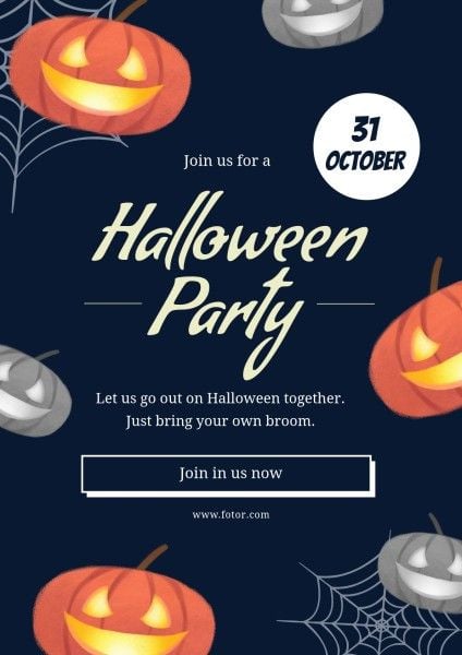 horror, spooky, fun, Blue Pumpkin Halloween Party Poster Template