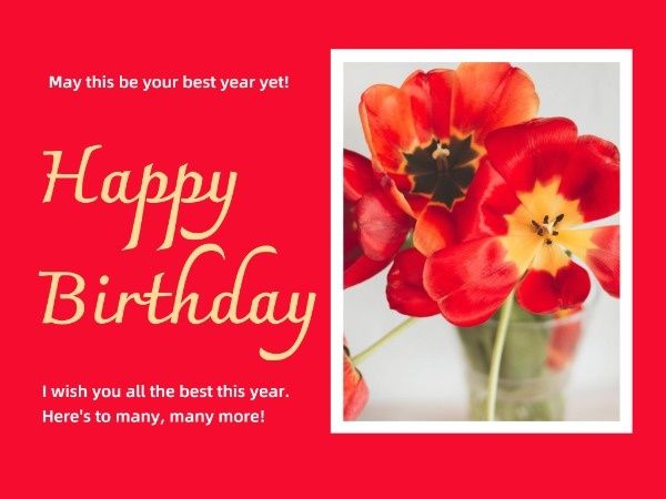 greeting, blessing, celebration, Red Flower Birthday Card Template