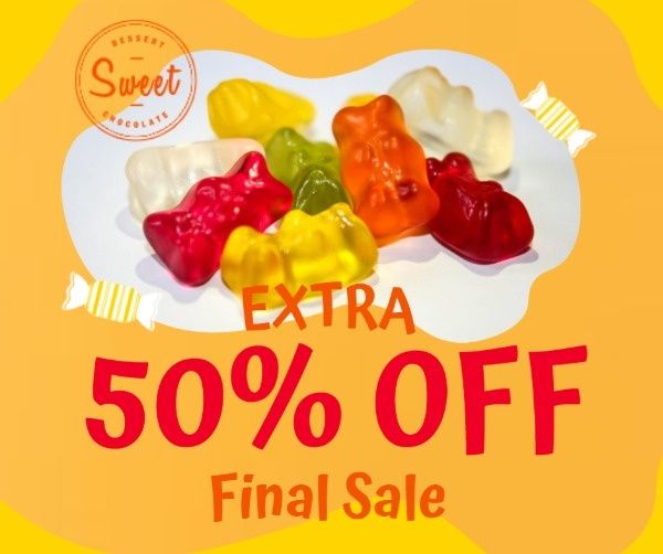 food, promotion, snack, Yellow Candy Store Discount Sale Facebook Post Template