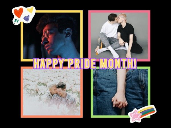 couple, lgbt, love, Black Happy Pride Month Photo Collage 4:3 Template