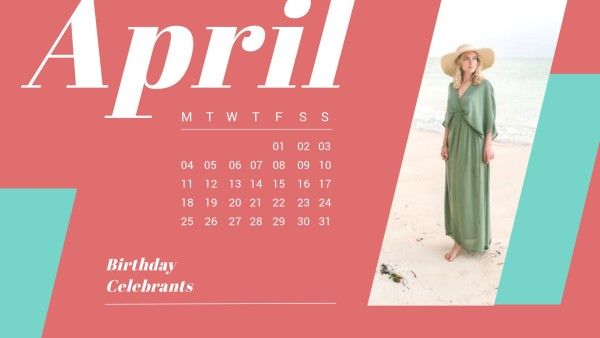 date, time, month, Pink April Birthday Calendar Template