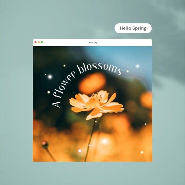 quote, flower, frame, Green Ui Digitalism Hello Spring Photo Collage Instagram Post Template