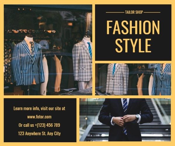 clothes, gentleman, clothing, Yellow And Black Fashion Style Mens Tailor Shop Facebook Post Template