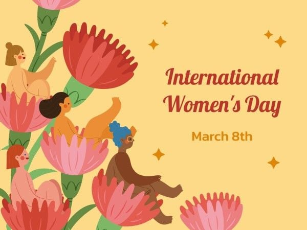 march 8, greeting, celebration, Yellow Cartoon International Women's Day Card Template