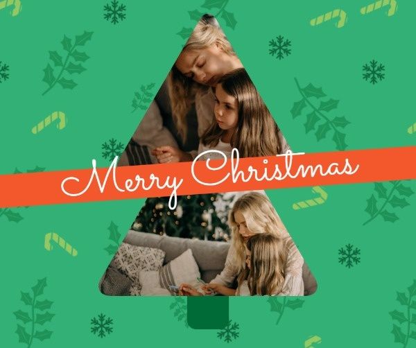 holiday, festival, friends, Green Merry Christmas Tree Collage Facebook Post Template