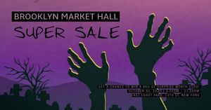 cover photo, social media, social network, Purple Halloween Super Sale Facebook Event Cover Template