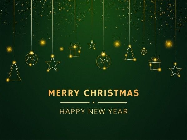 绿色优雅插图圣诞节和新年 电子贺卡