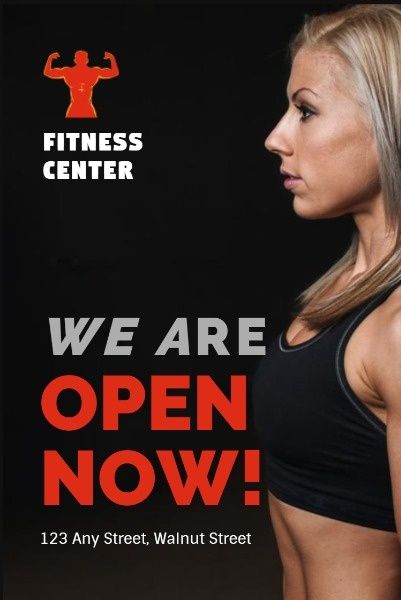 open now, gym, workout, Black Background Of Fitness Center Grand Opening Pinterest Post Template