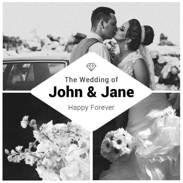 love, lovers, couple, Black And White Wedding Collage Instagram Post Template