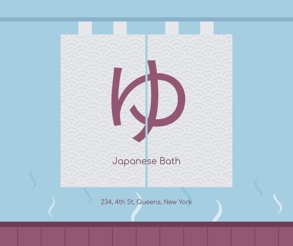 bathing, noren, bathroom, Blue Background Of Japanese Bath Facebook Post Template