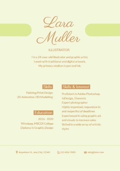 creative, drawing, painting, Illustrator Light Green Simple Resume Template