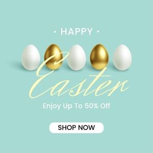 easter day, discount, promo, Mint Green 3d Eggs  Easter Sale Instagram Post Template
