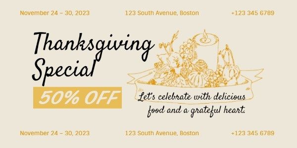 sale, promotion, holiday, Thanksgiving Restaurant Special Offer Twitter Post Template