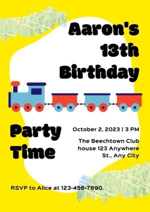 happy birthday, party, events, Yellow Train Kid's Birthday Invitation Template