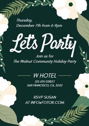 celebration, occasion, parties, Green Floral Holiday Party Invitation Template