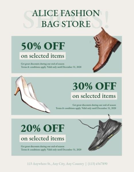 sale, gift certificate, discount, Green And White Shoe Store Coupon Template
