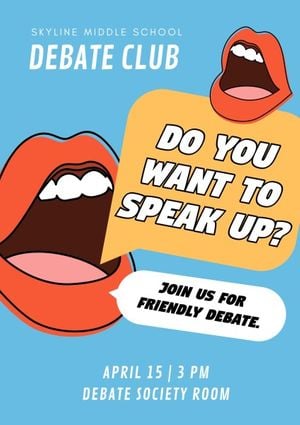 school, students, man, Blue Debate Club Tournament Poster Template