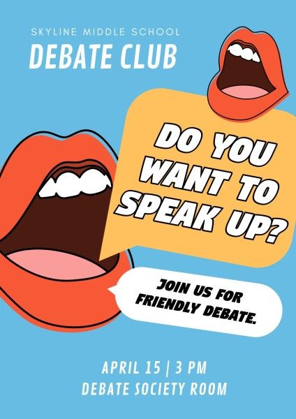 school, students, man, Blue Debate Club Tournament Poster Template