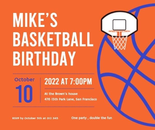 anniversary, happy, dinner, Basketball Birthday Party Facebook Post Template