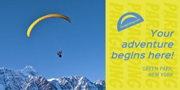 agency, service, adventure, Blue And Yellow Paragliding Sport Twitter Post Template
