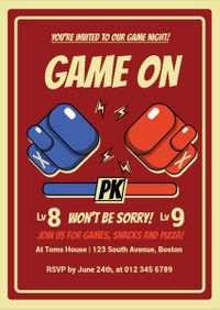 games, parties, gloves, Game On Boxing Party Invitation Template