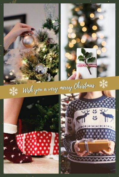 holiday, celebration, photo, Green White Christmas Greeting Pinterest Post Template