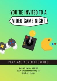 Green Video Game Night Invitation