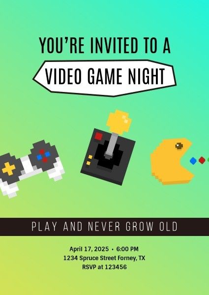 machine, device, tutorial, Green Video Game Night Invitation Template
