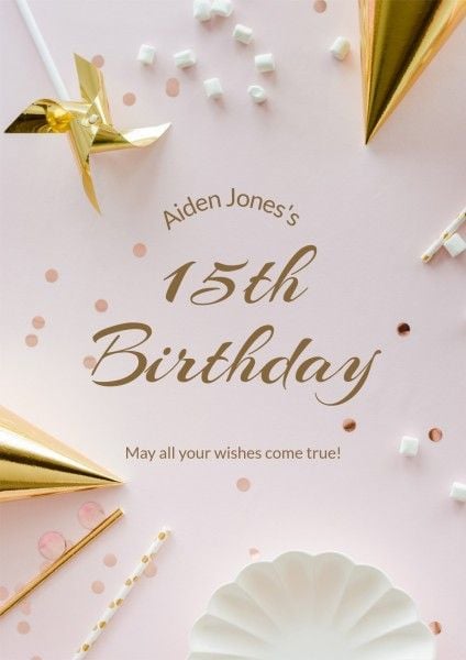 blessing, greeting, celebration, Pink And Golden Modern Happy Birthday Poster Template