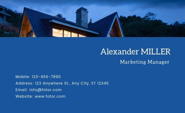 Blue Marketing Manager Property Business Card Business Card
