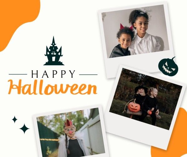 horror, spooky, fun, Happy Halloween Kids Friends Collage Facebook Post Template