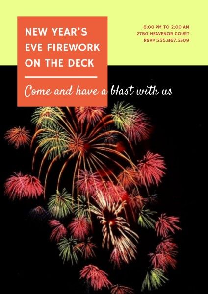 new year, fireworks, party, Red Firework Poster Template