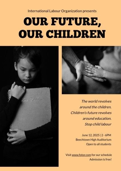 棕色和黑色世界反对童工日 英文海报